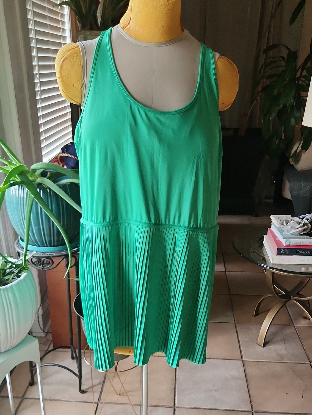Crane NWT Kelly Green Pleated Tank Athletic Dress, SZ XL